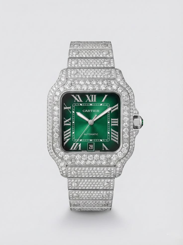 Iced-Out Cartier Santos – Emerald Green Dial Edition