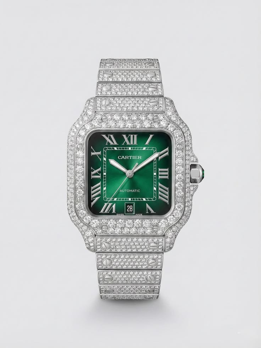 Iced-Out Cartier Santos – Emerald Green Dial Edition