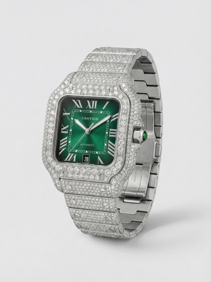 Iced-Out Cartier Santos – Emerald Green Dial Edition