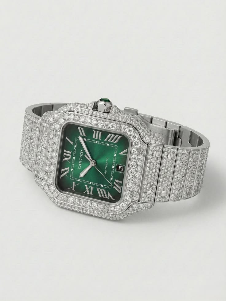 Iced-Out Cartier Santos – Emerald Green Dial Edition