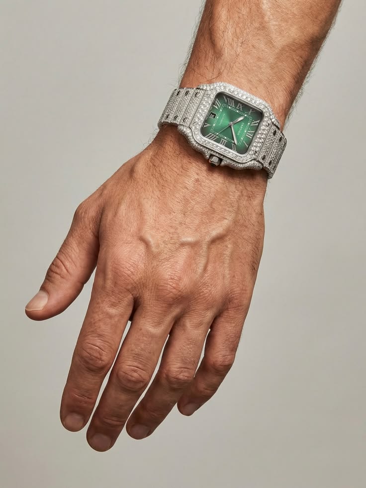 Iced-Out Cartier Santos – Emerald Green Dial Edition